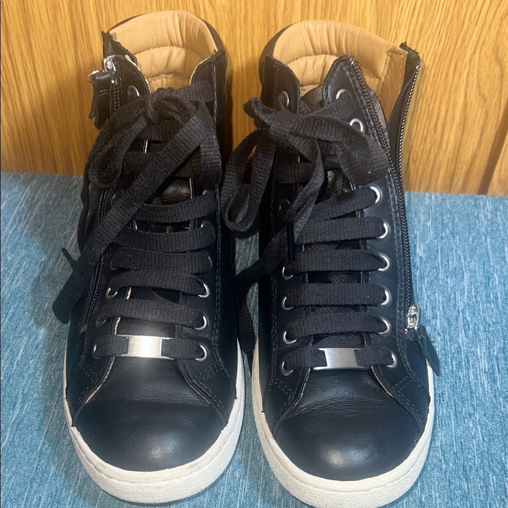 UGG Black Leather Sneakers with White Soles